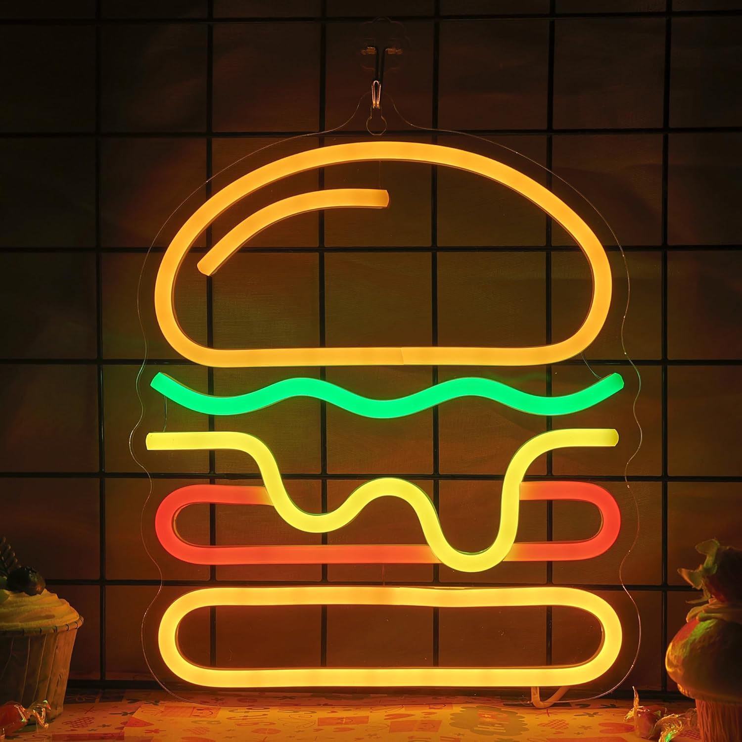 Commercial Kitchen Walls - Lampu Neon Burger dengan Lampu LED