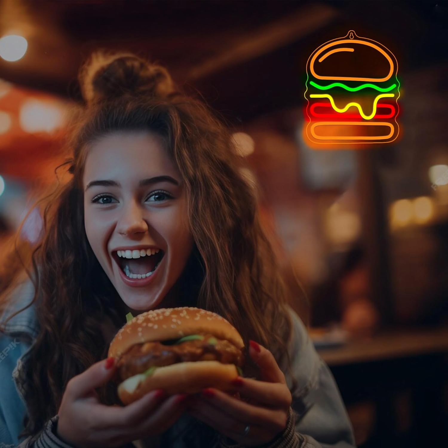 Lampu Neon Burger dengan Lampu - Commercial Kitchen Walls ulasan dan harga